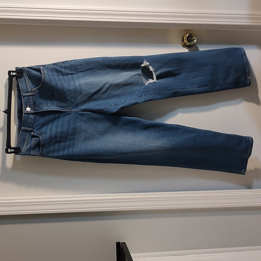 Express Ripped Blue Jeans Size 8R Modern Straight Super High Rise. Make An Offer